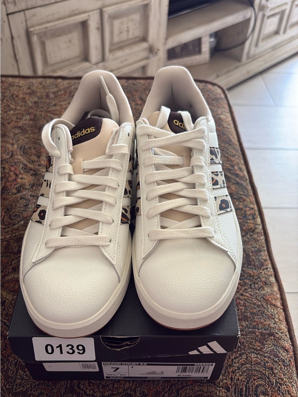 adidas White Low-Top Sneakers with Black and Brown Accents